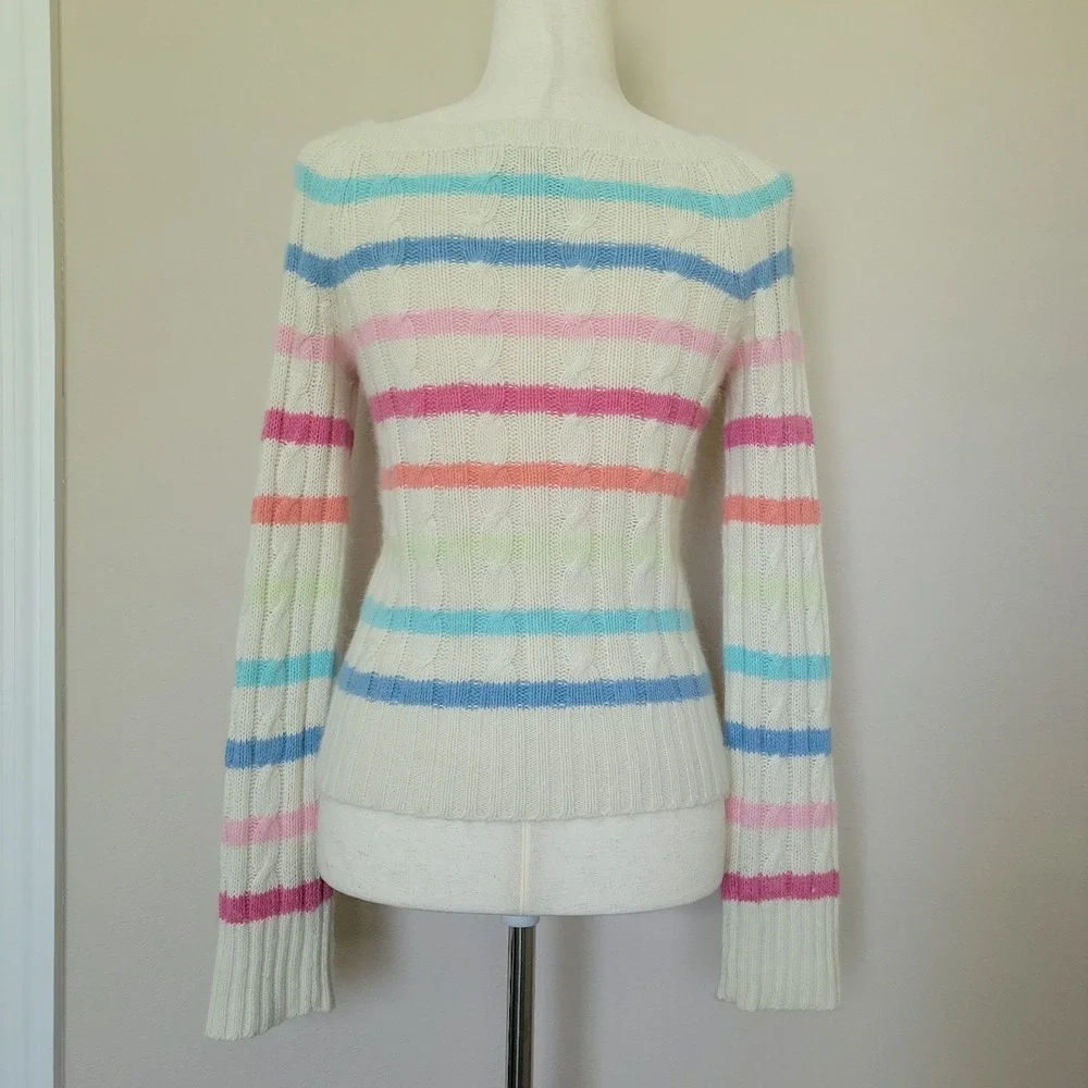 Vtg Aeropostale Fisherman Rabbit Hair Blend Striped Sweater Size M Preppy Pastel
